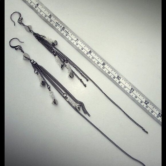 Hand crafted moonstone pyramid spike long earrings new without tags - Picture 3 of 6